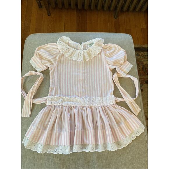 Vintage Rare Editions Floral Stripe Party Dress Girls 5 Pink Cotton Blend S USA - Picture 1 of 8
